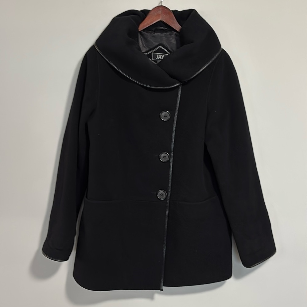 Jay Wool Cashmere Blend Jacket Oversize Ruffled Collar Size 6 Black